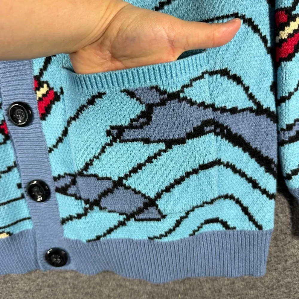 Steady Hands Fishy in the Sea Cardigan Sweater Blue Knit Womens Size M/L - Picture 4 of 10